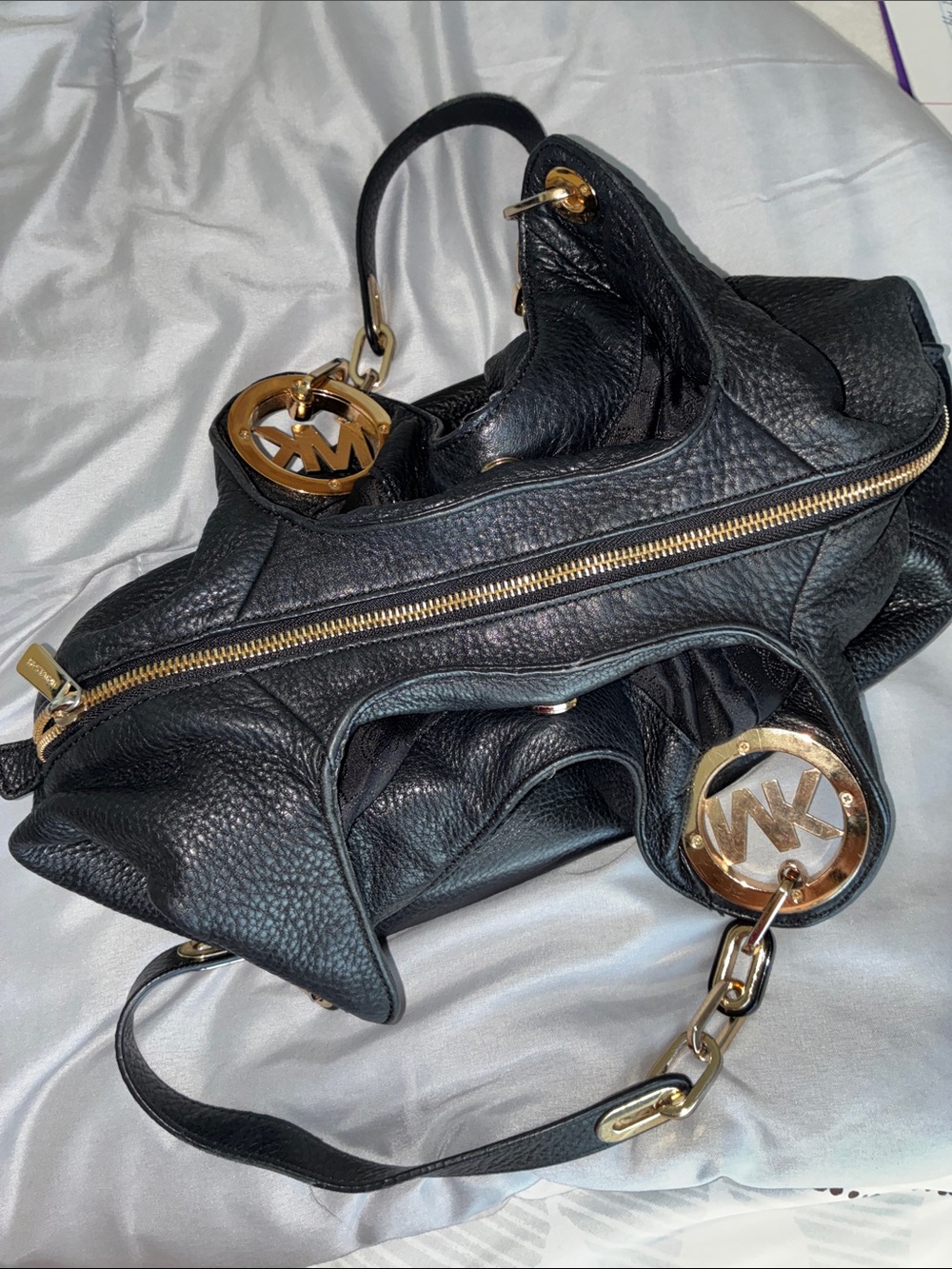 Michael Kors Black Pebbled Leather Shoulder Hobo with Gold Hardware - Picture 3 of 6